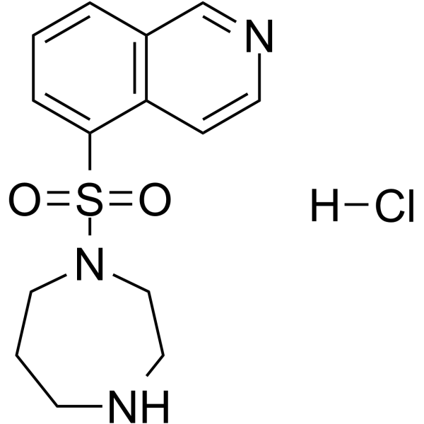 Fasudil Hydrochloride Chemical Structure Fasudil Hydrochloride(Synonyms: 盐酸法舒地尔; HA-1077 Hydrochloride; AT-877 Hydrochloride)