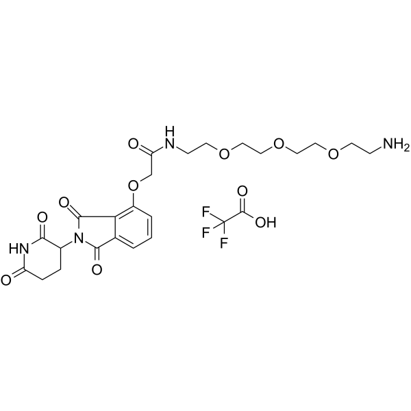 Thalidomide-O-amido-PEG3-C2-NH2 TFA Chemical Structure Thalidomide-O-amido-PEG3-C2-NH2 TFA(Synonyms: Cereblon Ligand-Linker Conjugates 3 TFA; E3 ligase Ligand-Linker Conjugates 14 TFA)