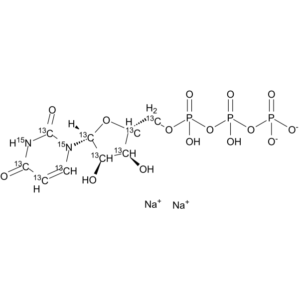 Uridine triphosphate 13C9,15N2 sodium Chemical Structure Uridine triphosphate 13C9,15N2 sodium(Synonyms: UTP 13C9,15N2 sodium; Uridine 5