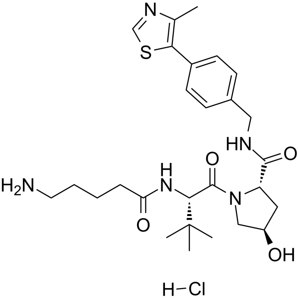 (S,R,S)-AHPC-C4-NH2 hydrochloride Chemical Structure (S,R,S)-AHPC-C4-NH2 hydrochloride(Synonyms: VH032-C4-NH2 hydrochloride; VHL Ligand-Linker Conjugates 13; E3 ligase Ligand-Linker Conjugates 28)