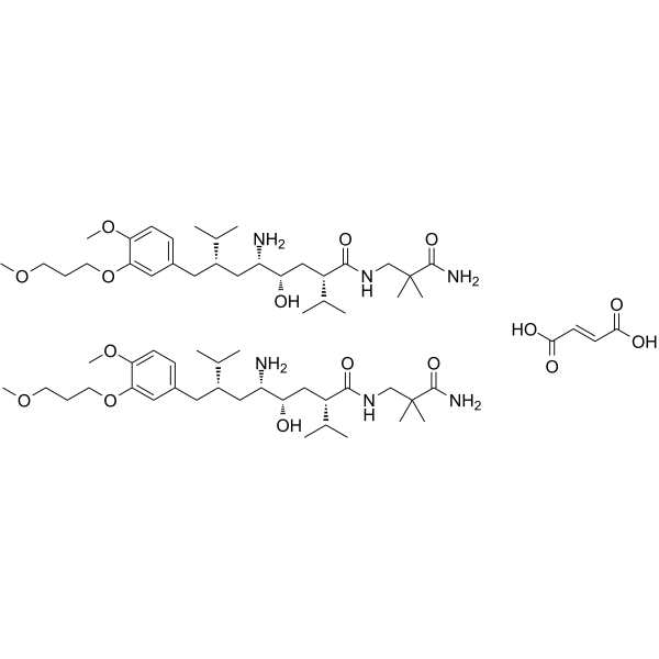 Aliskiren hemifumarate Chemical Structure Aliskiren hemifumarate(Synonyms: 阿利克仑半富马酸盐; CGP 60536 hemifumarate; CGP60536B hemifumarate; SPP 100 hemifumarate)