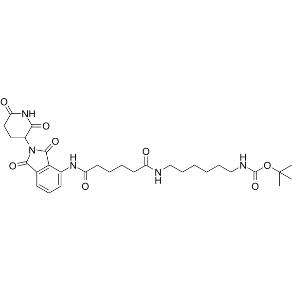 Pomalidomide-amido-C4-amido-C6-NH-Boc Chemical Structure Pomalidomide-amido-C4-amido-C6-NH-Boc(Synonyms: Cereblon Ligand-Linker Conjugates 21; E3 Ligase Ligand-Linker Conjugates 54)