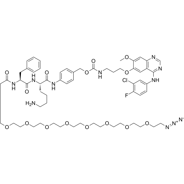 N3-PEG8-Phe-Lys-PABC-Gefitinib Chemical Structure N3-PEG8-Phe-Lys-PABC-Gefitinib