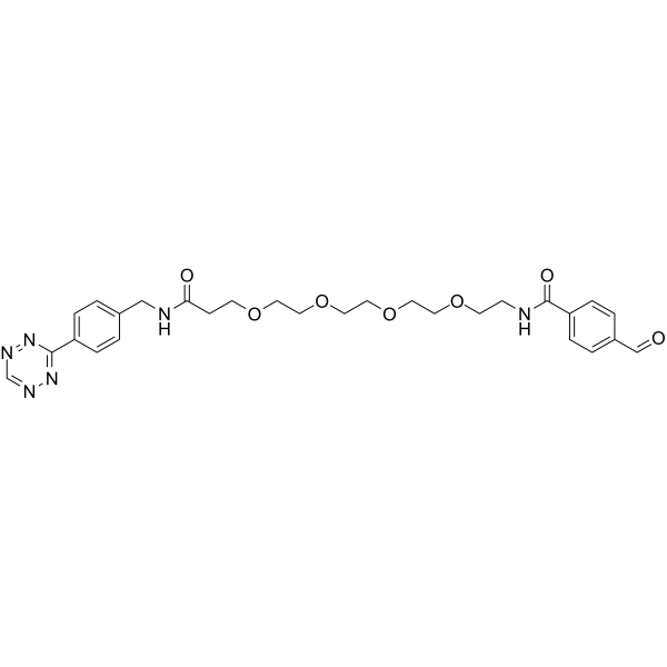 Tetrazine-Ph-PEG4-Ph-aldehyde Chemical Structure Tetrazine-Ph-PEG4-Ph-aldehyde