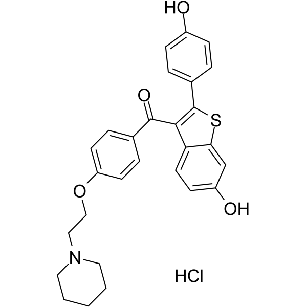 Raloxifene hydrochloride Chemical Structure Raloxifene hydrochloride(Synonyms: 盐酸雷洛昔芬; Keoxifene hydrochloride; LY156758; LY139481 hydrochloride)
