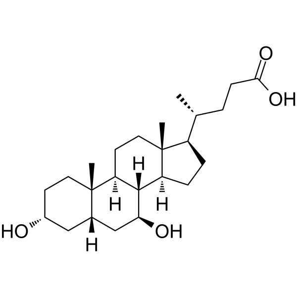 Ursodeoxycholic acid Chemical Structure Ursodeoxycholic acid(Synonyms: 熊去氧胆酸; Ursodeoxycholate; Ursodiol; UDCA)