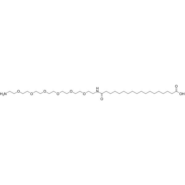 Amino-PEG6-amido-C16-COOH Chemical Structure Amino-PEG6-amido-C16-COOH(Synonyms: 17-(Amino-PEG6-ethylcarbamoyl)heptadecanoic acid)