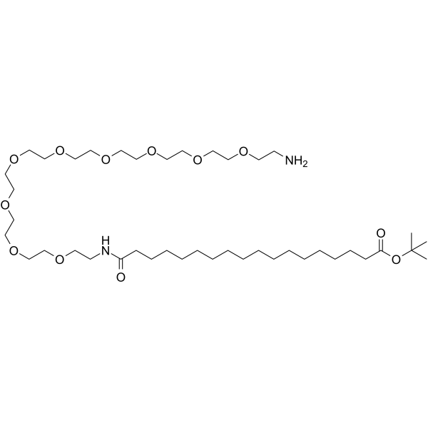 Amino-PEG9-amido-C16-Boc Chemical Structure Amino-PEG9-amido-C16-Boc(Synonyms: 17-(Amino-PEG9-ethylcarbamoyl)heptadecanoic t-butyl ester)