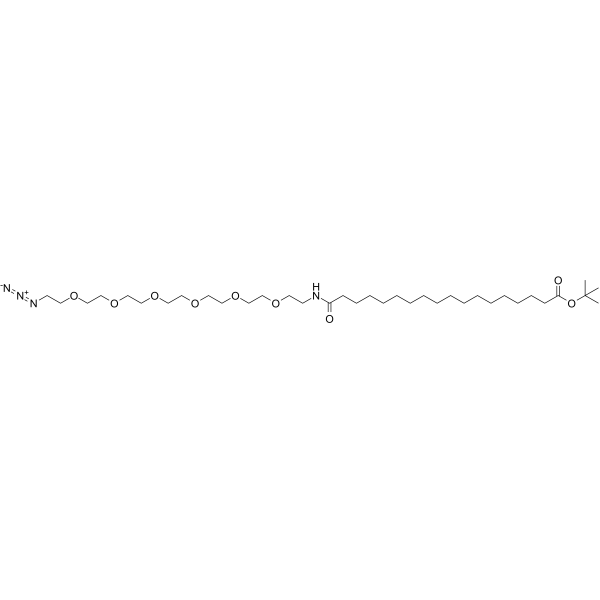 Azide-PEG6-amido-C16-Boc Chemical Structure Azide-PEG6-amido-C16-Boc(Synonyms: 17-(Azide-PEG6-ethylcarbamoyl)heptadecanoic t-butyl ester)