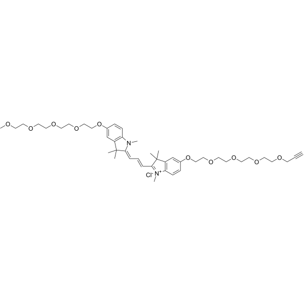 N-methyl-N'-methyl-O-(m-PEG4)-O'-(propargyl-PEG4)-Cy3 Chemical Structure N-methyl-N