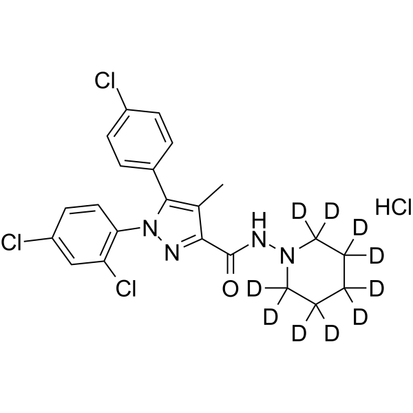 Rimonabant-d10 hydrochloride Chemical Structure Rimonabant-d10 hydrochloride(Synonyms: 盐酸利莫那班 d10 (盐酸盐))
