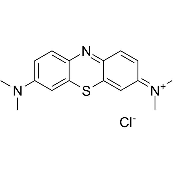 Methylene Blue Chemical Structure Methylene Blue(Synonyms: 亚甲蓝; Basic Blue 9; CI-52015; Methylthioninium chloride)