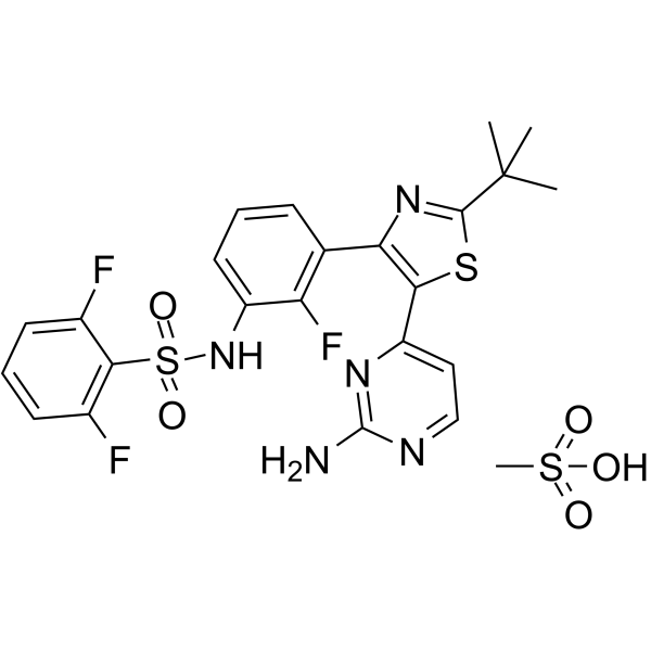 Dabrafenib Mesylate Chemical Structure Dabrafenib Mesylate(Synonyms: 甲磺酸达拉非尼; GSK2118436 Mesylate; GSK 2118436B)
