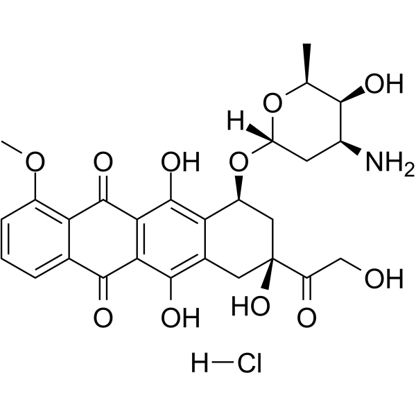 Doxorubicin hydrochloride Chemical Structure Doxorubicin hydrochloride(Synonyms: 盐酸阿霉素; Hydroxydaunorubicin hydrochloride)