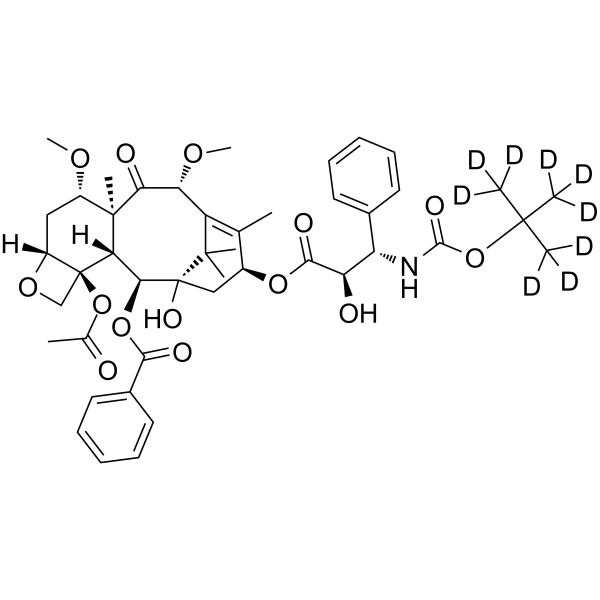 Cabazitaxel-d9 Chemical Structure Cabazitaxel-d9(Synonyms: XRP6258-d9; RPR-116258A-d9; taxoid XRP6258-d9)