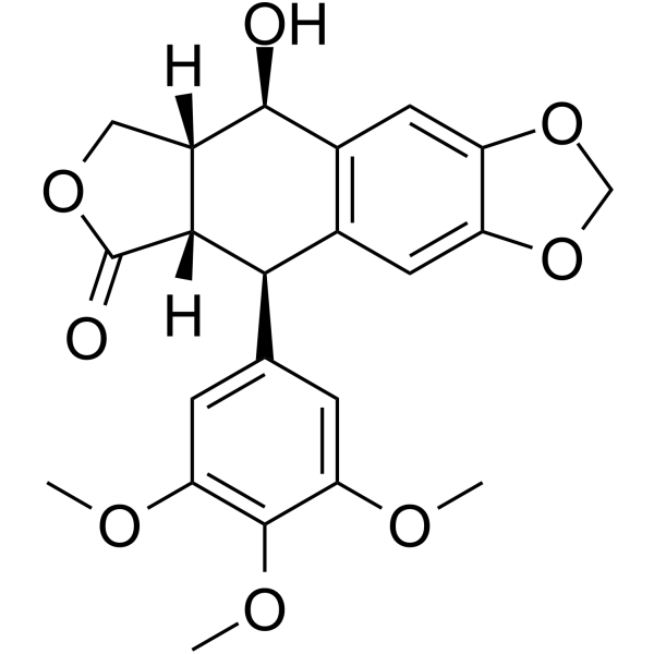 Picropodophyllin Chemical Structure Picropodophyllin(Synonyms: 苦鬼臼毒素; AXL1717; Picropodophyllin; PPP)