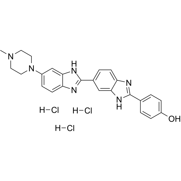 Hoechst 33258 trihydrochloride Chemical Structure Hoechst 33258 trihydrochloride(Synonyms: bisBenzimide H 33258 trihydrochloride; H 33258 trihydrochloride)