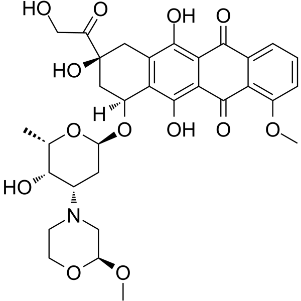 Nemorubicin Chemical Structure Nemorubicin(Synonyms: Methoxymorpholinyl doxorubicin; FCE 23762; PNU 152243)