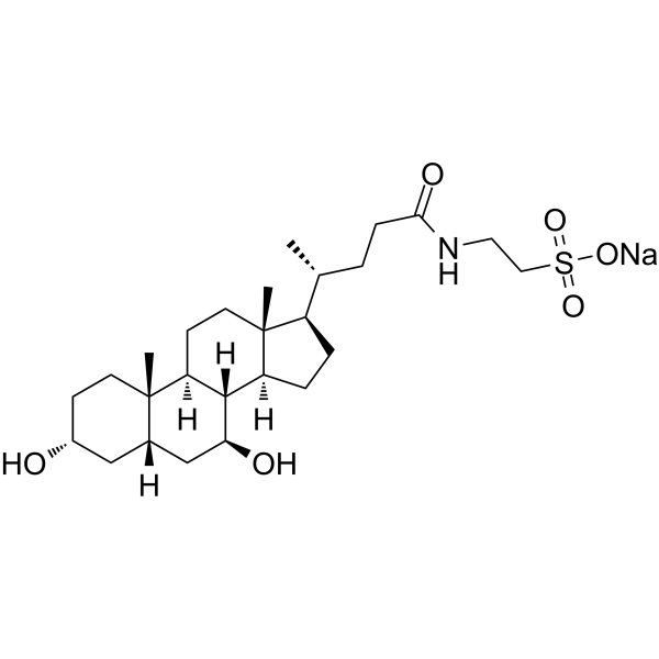 Tauroursodeoxycholate sodium Chemical Structure Tauroursodeoxycholate sodium(Synonyms: 牛磺熊去氧胆酸钠; Tauroursodeoxycholic acid sodium; TUDCA sodium; UR 906 sodium)
