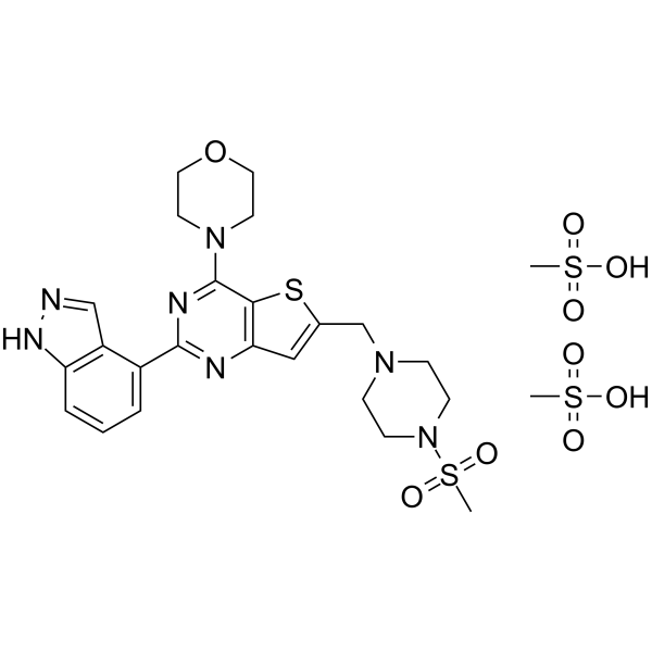 Pictilisib dimethanesulfonate Chemical Structure Pictilisib dimethanesulfonate(Synonyms: GDC-0941 dimethanesulfonate; GDC-0941 2 MeSO3H salt)