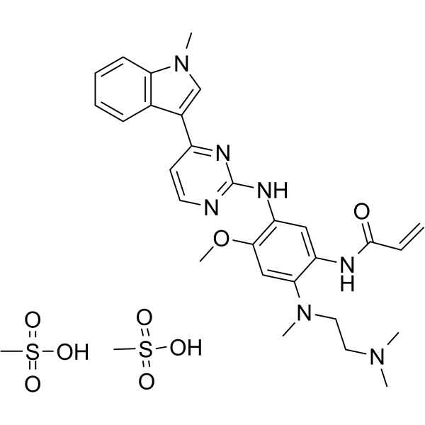 Osimertinib dimesylate Chemical Structure Osimertinib dimesylate(Synonyms: 奥希替尼二甲磺酸盐; AZD-9291 dimesylate; Mereletinib dimesylate)