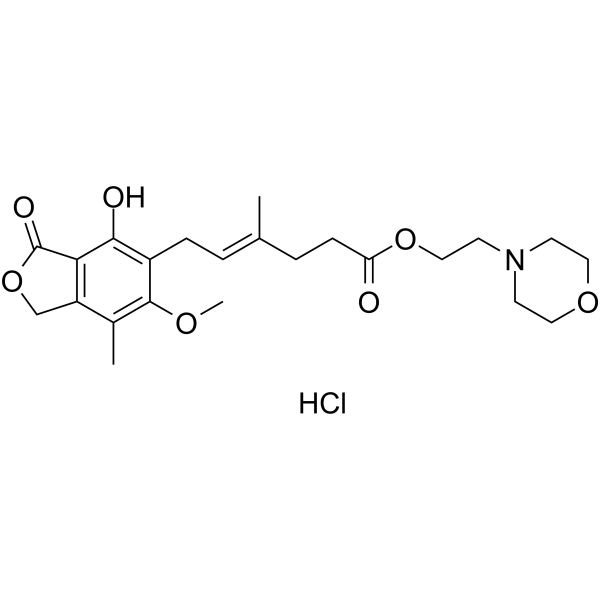 Mycophenolate mofetil hydrochloride Chemical Structure Mycophenolate mofetil hydrochloride(Synonyms: RS 61443 hydrochloride; TM-MMF hydrochloride)