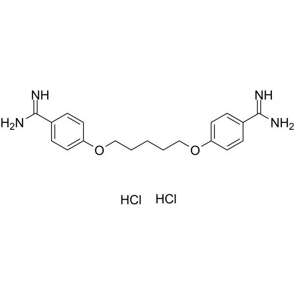 Pentamidine dihydrochloride Chemical Structure Pentamidine dihydrochloride(Synonyms: 喷他脒二盐酸盐; MP-601205 dihydrochloride)