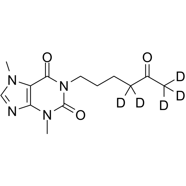 Pentoxifylline-4′,4′,6′,6′,6′-d5 Chemical Structure Pentoxifylline-4′,4′,6′,6′,6′-d5(Synonyms: 己酮可可碱 d5)
