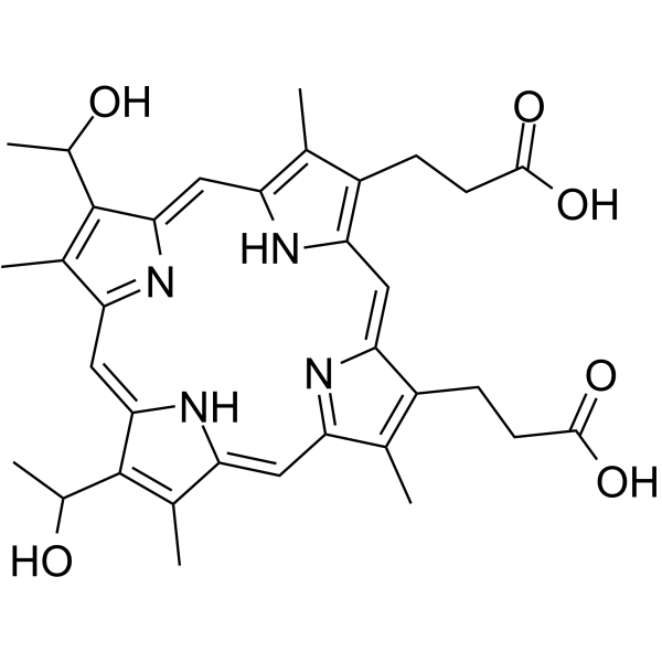 Hematoporphyrin Chemical Structure Hematoporphyrin(Synonyms: 血卟啉; Hematoporphyrin IX)