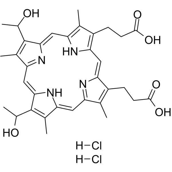 Hematoporphyrin dihydrochloride(Synonyms: 血卟啉二盐酸盐; Hematoporphyrin IX dihydrochloride)