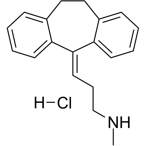 Nortriptyline hydrochloride Chemical Structure Nortriptyline hydrochloride(Synonyms: 盐酸去甲替林; Desmethylamitriptyline hydrochloride; Desitriptilina hydrochloride)