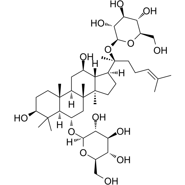 Ginsenoside Rg1 Chemical Structure Ginsenoside Rg1(Synonyms: 人参皂苷 Rg1; Panaxoside A; Panaxoside Rg1)