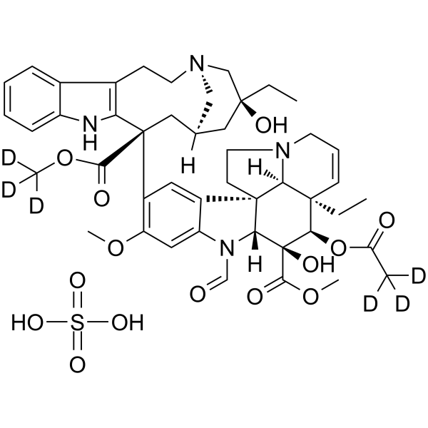 Vincristine-d6 sulfate Chemical Structure Vincristine-d6 sulfate(Synonyms: Leurocristine-d6 sulfate; NSC-67574-d6 sulfate; 22-Oxovincaleukoblastine-d6 sulfate)