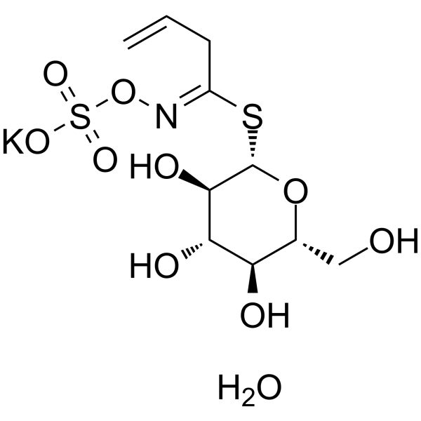Sinigrin hydrate Chemical Structure Sinigrin hydrate(Synonyms: 黑芥子硫苷酸钾一水;芥子甙单水合物)