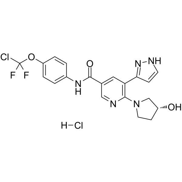 Asciminib hydrochloride Chemical Structure Asciminib hydrochloride(Synonyms: ABL001 hydrochloride)