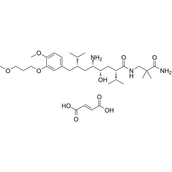 Aliskiren fumarate Chemical Structure Aliskiren fumarate(Synonyms: CGP 60536 fumarate; CGP60536B fumarate; SPP 100 fumarate)