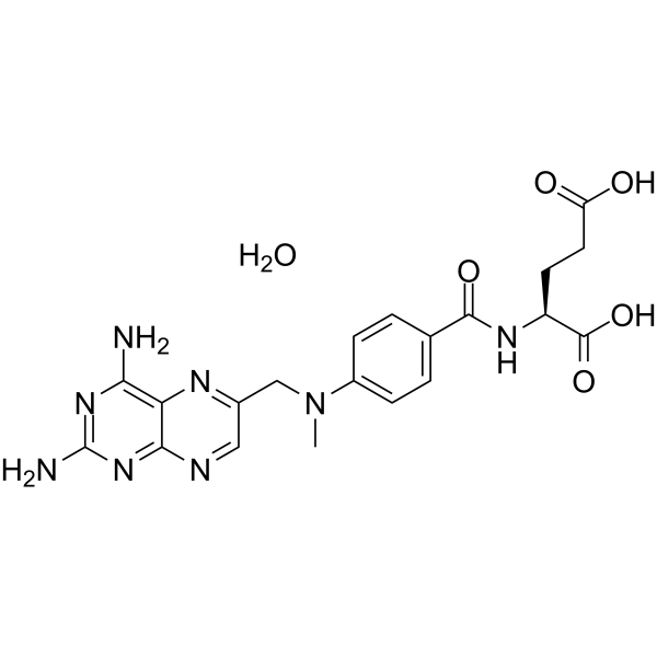 Methotrexate monohydrate Chemical Structure Methotrexate monohydrate(Synonyms: Amethopterin monohydrate; CL14377 monohydrate; WR19039 monohydrate)