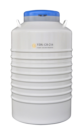 成都金凤液氮生物容器YDS-120-216,含五个十层(每层放9*9冻存盒)方形提筒